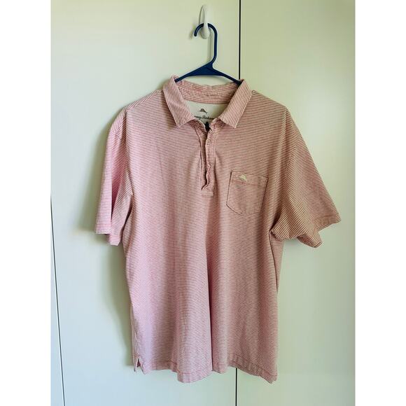 Tommy Bahama Mens Stripe Polo Size XL Salom pink Casual Vacation - Picture 7 of 7